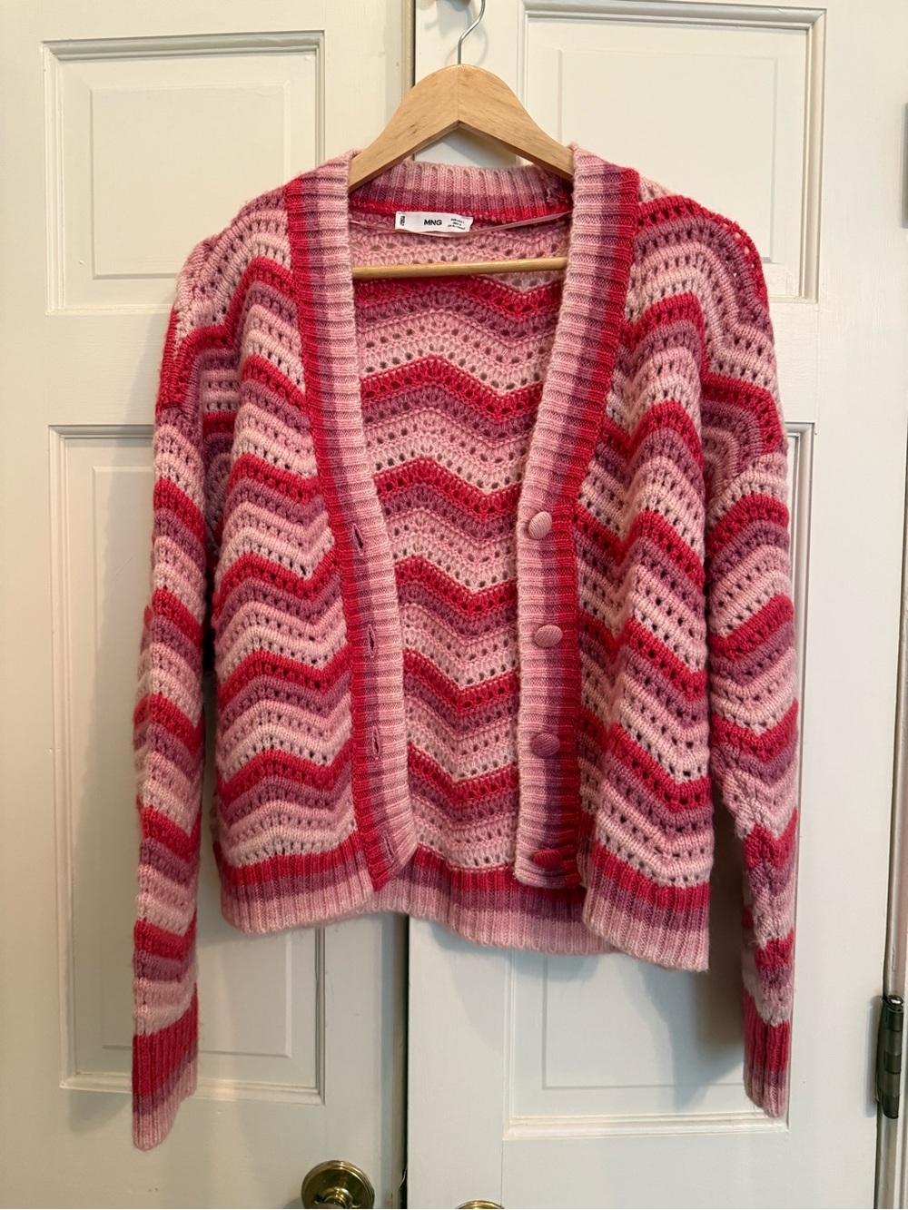 Mango Pink and Red Knit Cardigan